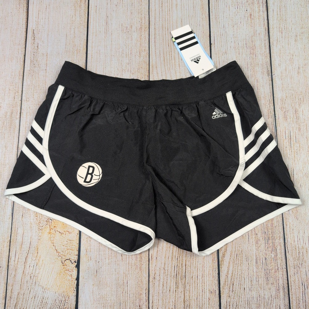 Adidas NBA Brooklyn Nets Shorts Womens Small Black White Athletic NWT